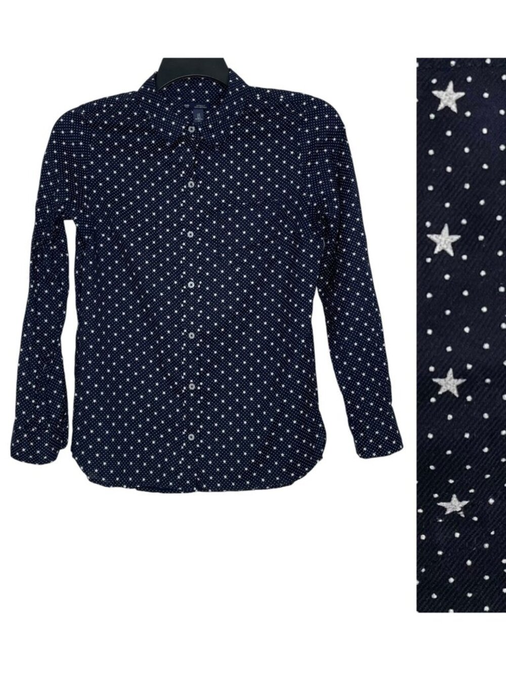 Gap Womens Boyfriend Shirt Size Small Star Print Long Sleeve Button Up Navy Blue